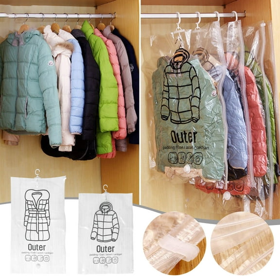 Kuroiy Vacuum Storage Bag | Hanging Clothes Organizer Reusable Space Saver | Airtight Seal | For Dresses, Down Jackets | Closet Tidy Solution | Large Capacity