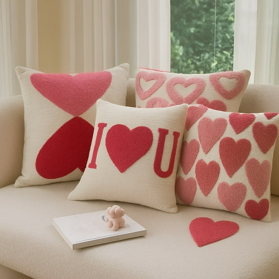Kuroiy Valentine's Day Embroidered Heart Throw Pillow Cover | Decorative Cushion Case for Sofa Bed | Home Holiday Decor | Polyester | Multicolor | 45x45cm | 1-Pack