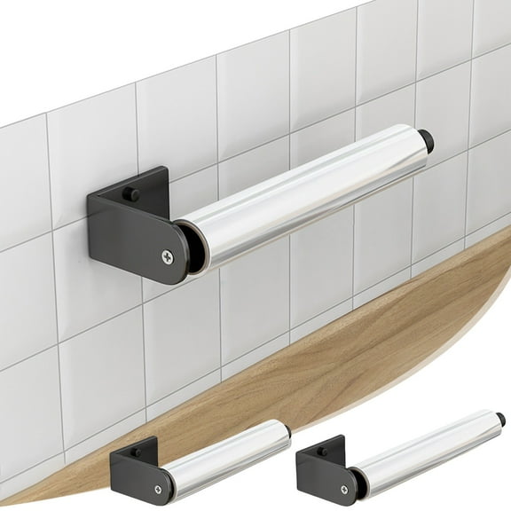 Kuroiy Wall-Mounted Paper Towel & Cling Film Dispenser | Space Aluminum Frosted No-Drill Rack | Rust-Resistant Multi-Function Storage Organizer | Adhesive Kit | 33x8.5x4.5cm | 143g