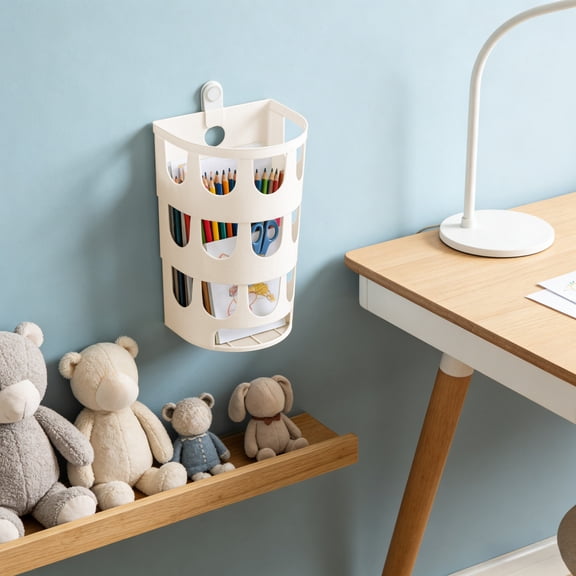 Kuroiy Wall Mounted Storage Basket | No Drilling Required, Hollow Design for Drainage | Plastic, Foldable, Easy to Clean | Space Saving, Perpendicular Organizer for Home Office | 20x12.3x10cm