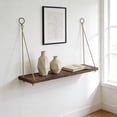 thumbnail image 1 of Kuroiy Wall Mounted Wooden Hanging Storage Rack | Rustic Brown Solid Wood Shelf | Adjustable Rope Design | Decorative Flower Pot Organizer | Living Room Bedroom Balcony Display Shelf, 1 of 6