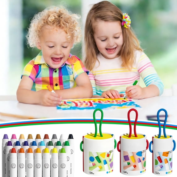 Kuroiy Washable Mess-Free Crayons for Toddlers, 12/24/36pc Twistable Silk Crayon Set, Speed Drying Oil Painting Stick, Non-, Vibrant Color Barrel, Portable Tin Case, Easy