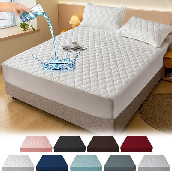 Kuroiy Waterproof Fitted Bed Sheet | Antiskid All-Inclusive Mattress Protector | Soft Polyester Fiber | 59x78.7in | Stretch Elastic Secure Fit | Stain Resistant | Gray, White, Blue, Green, Pink