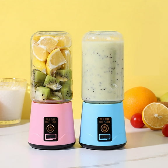 Kuroiy Wireless Juicing Cup Mini Portable Blender | USB Rechargeable Smoothie Maker | 400ml Bottle | 10-Blade SUS304 Steel Cutter | 25W 18000RPM | Fruit Vegetable Mixer | Pink Blue
