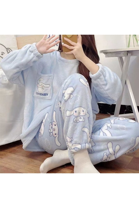 Kuromi 2Pcs Woman's Pajamas Set Cinnamoroll Casual Thicken Warm Fashion Casual Cute Homewear