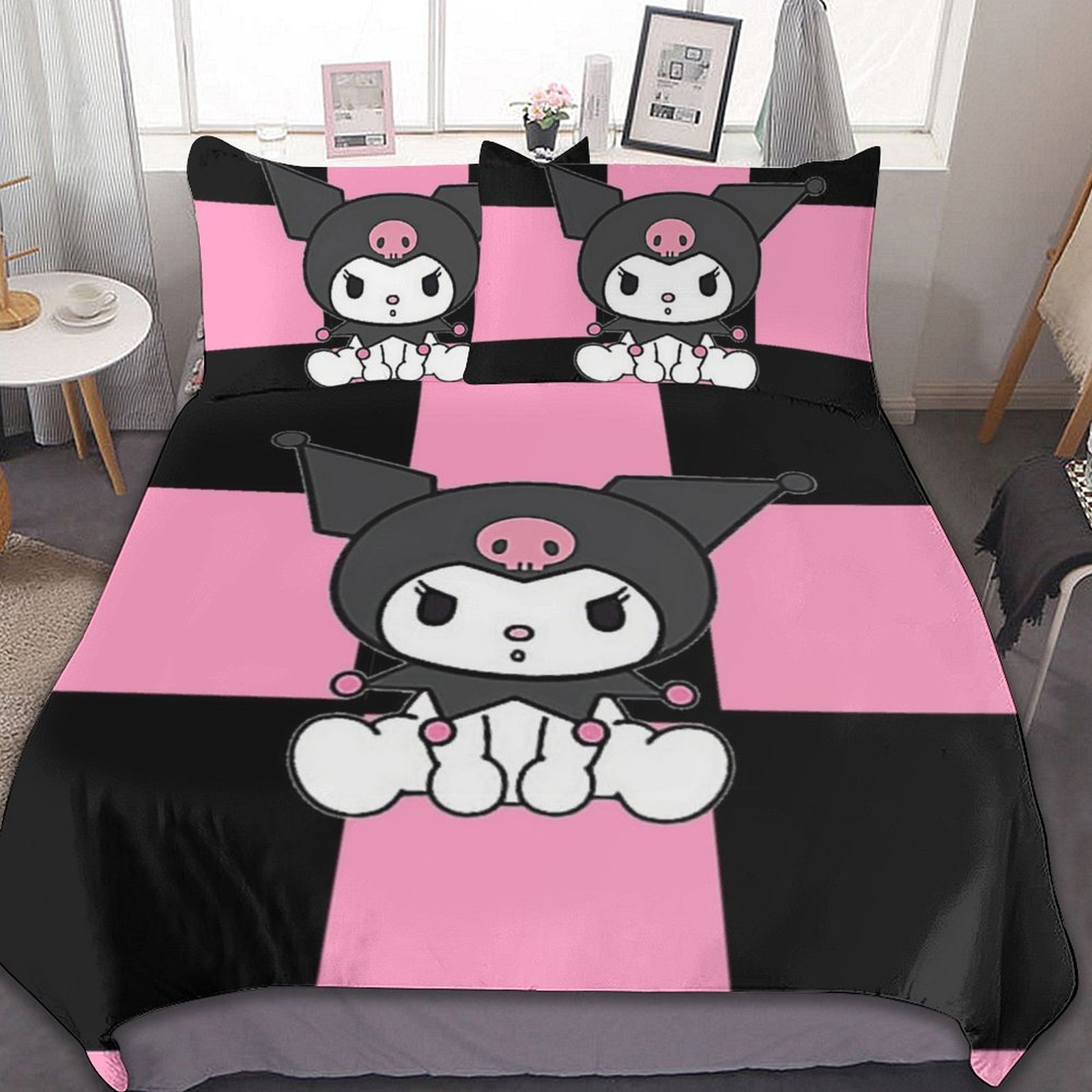 Kuromi 3 Pcs Bed Sheets Set Breathable Duvet Cover With 2 Pillow Sham 