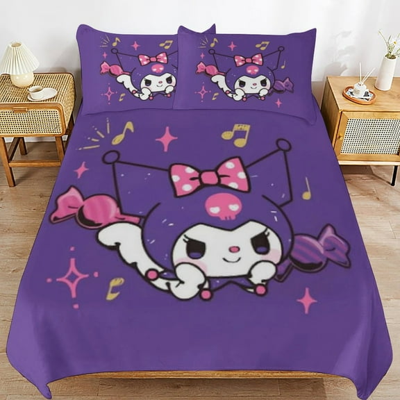 Kuromi 3-Piece All Season Bedding Set, Comforter Set with Pillow Shams for Bedroom & Dorm Decor, Ideal Gifts for Women Men Teens Friends Family