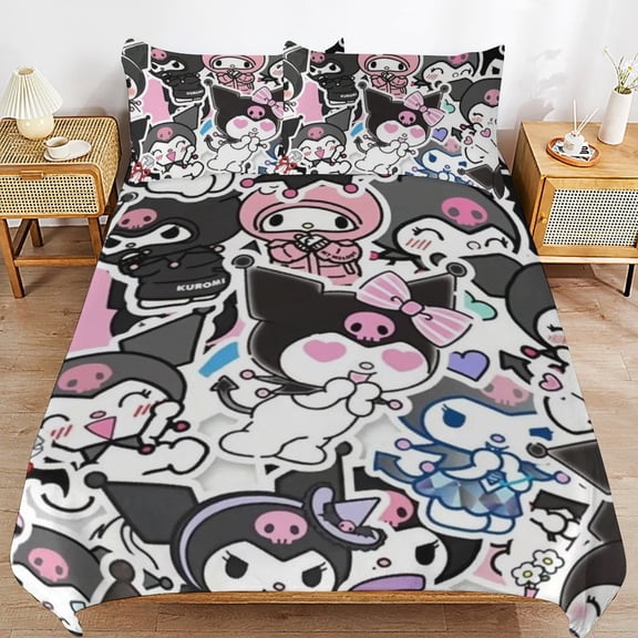 Kuromi 3-Piece All Season Bedding Set, Comforter Set with Pillow Shams for Bedroom & Dorm Decor, Ideal Gifts for Women Men Teens Friends Family