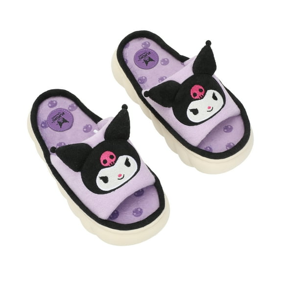 Kuromi 3D Character Face Art Women's Purple Open-Toed Slide Slippers-Large