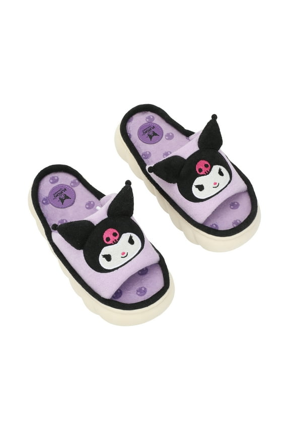 Kuromi 3D Character Face Art Women's Purple Open-Toed Slide Slippers-Large