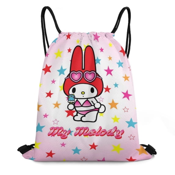 Kuromi And My Melody Drawstring Backpack Water Resistant String Bag Sackpack Cinch for Sports, Gym, Travel, Swimming, Yoga, Beach