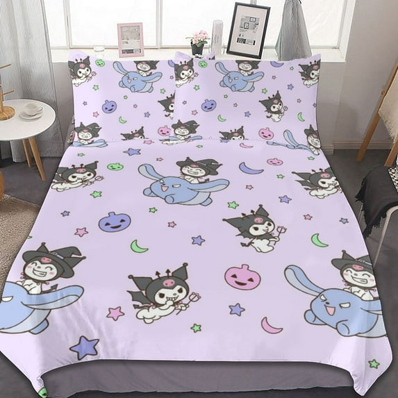 Kuromi And My Melody Duvet Cover Set 3-Piece Bedding Set Soft Warm And Comfortable Soft Bed Set with 1 Duvet Cover And 2 Pillowcases for Bedroom All Season 90"x90"