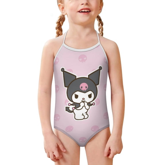 Kuromi And My Melody Girls One Piece Swimsuits Hawaiian Summer Swimwear Beach Bathing Suit Outfits