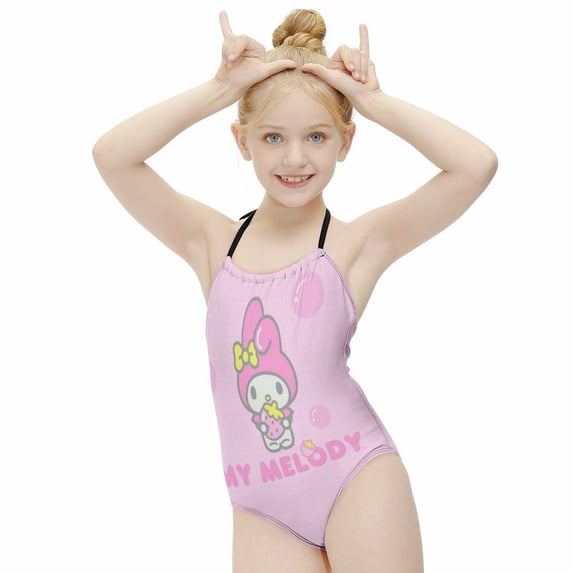 Kuromi And My Melody Girls One Piece Swimsuits Hawaiian Summer Swimwear Beach Bathing Suit Outfits
