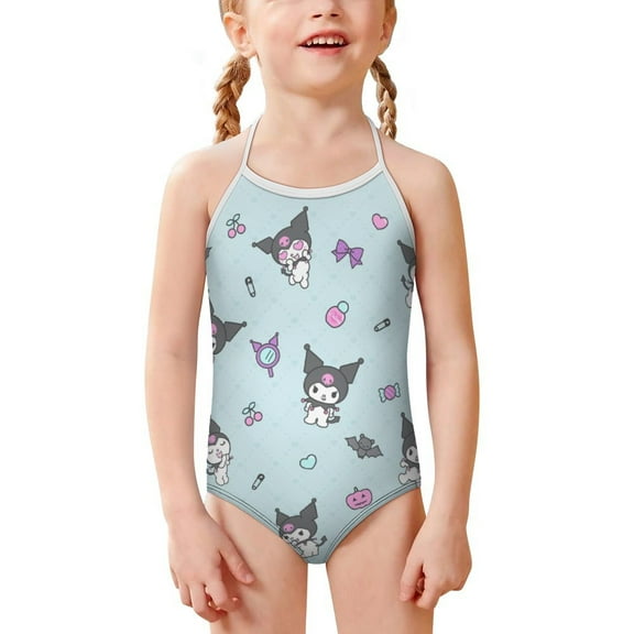 Kuromi And My Melody Girls One Piece Swimsuits Hawaiian Summer Swimwear Beach Bathing Suit Outfits