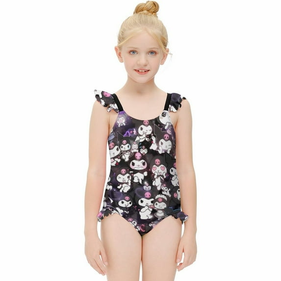 Kuromi And My Melody Girls One Piece Swimsuits Hawaiian Summer Swimwear Beach Bathing Suit Outfits