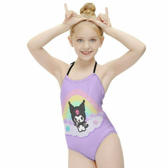 Kuromi And My Melody Girls One Piece Swimsuits Hawaiian Summer Swimwear Beach Bathing Suit Outfits