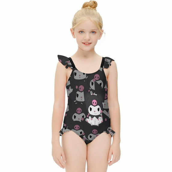 Kuromi And My Melody Girls One Piece Swimsuits Hawaiian Summer Swimwear Beach Bathing Suit Outfits