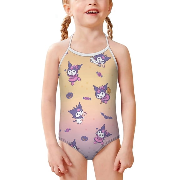 Kuromi And My Melody Girls One Piece Swimsuits Hawaiian Summer Swimwear Beach Bathing Suit Outfits