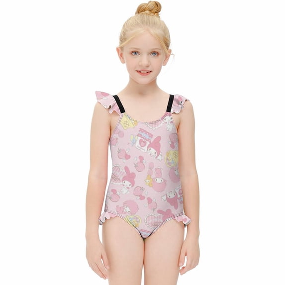 Kuromi And My Melody Girls One Piece Swimsuits Hawaiian Summer Swimwear Beach Bathing Suit Outfits