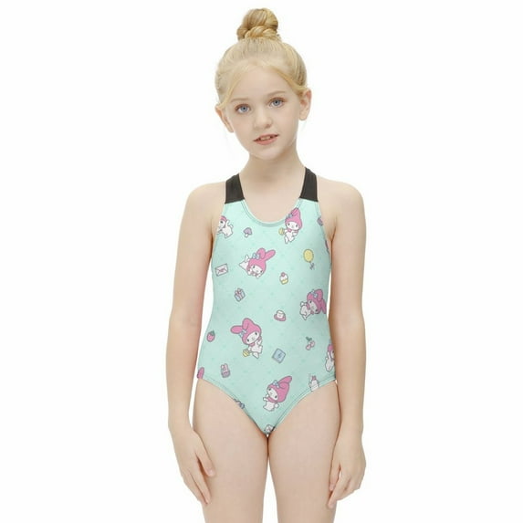 Kuromi And My Melody Girls One Piece Swimsuits Hawaiian Summer Swimwear Beach Bathing Suit Outfits