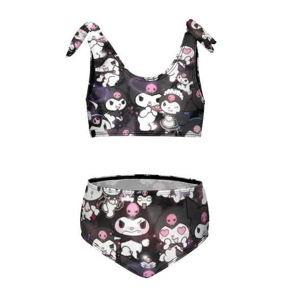 Kuromi And My Melody Girls' Swimwear Beach Sport Bikini Bathing Suit 2 Piece Swimsuits