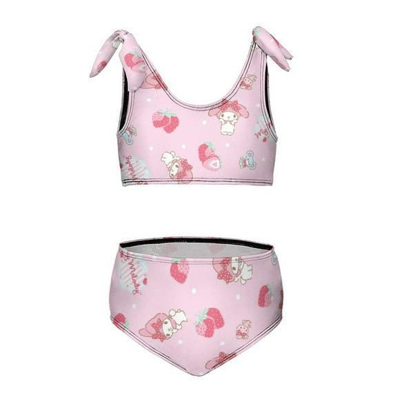 Kuromi And My Melody Girls' Swimwear Beach Sport Bikini Bathing Suit 2 Piece Swimsuits