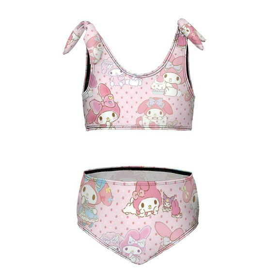 Kuromi And My Melody Girls' Swimwear Beach Sport Bikini Bathing Suit 2 Piece Swimsuits