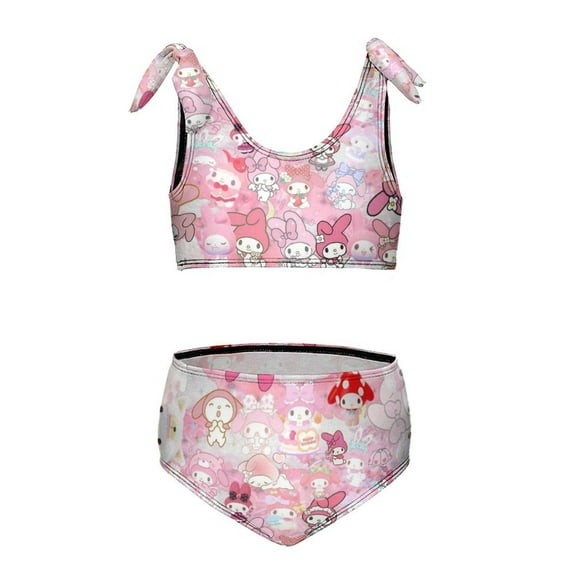 Kuromi And My Melody Girls' Swimwear Beach Sport Bikini Bathing Suit 2 Piece Swimsuits