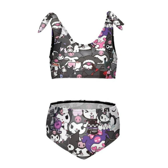 Kuromi And My Melody Girls' Swimwear Beach Sport Bikini Bathing Suit 2 Piece Swimsuits