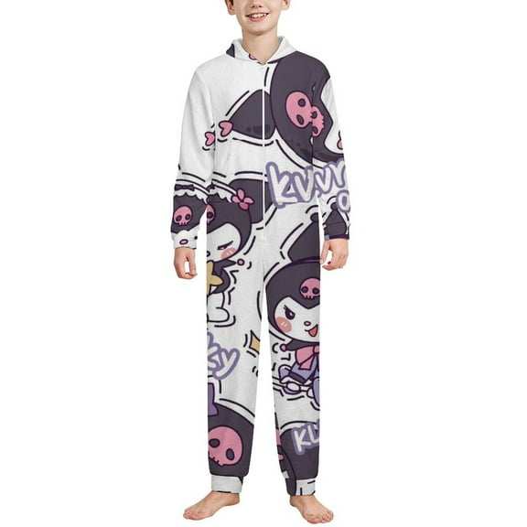 Kuromi And My Melody Hooded Union Suit Pajama Soft Comfy PJs Sleepwear