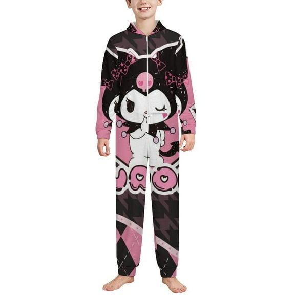 Kuromi And My Melody Hooded Union Suit Pajama Soft Comfy PJs Sleepwear