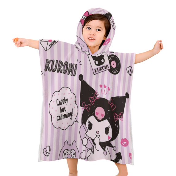 Kuromi And My Melody Kids Beach Towels with Hood Soft Quick Dry Absorbent Hooded Towels Bath Robe for Swim Pool Bath Poncho Towels