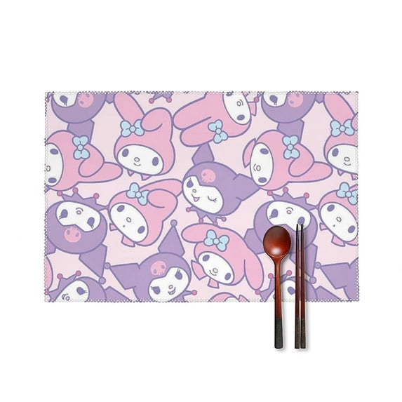 Kuromi And My Melody Placemats for Dining Table Set of 4, Decorative Place Mats for Kitchen Table Heat Insulation Stain Resistant Table Mats 12 X 18 Inch