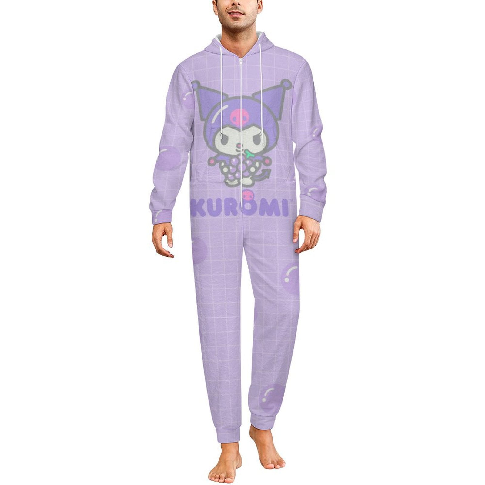 Kuromi And My Melody Unisex Onesie Pajamas Zipper Jumpsuit Hooded