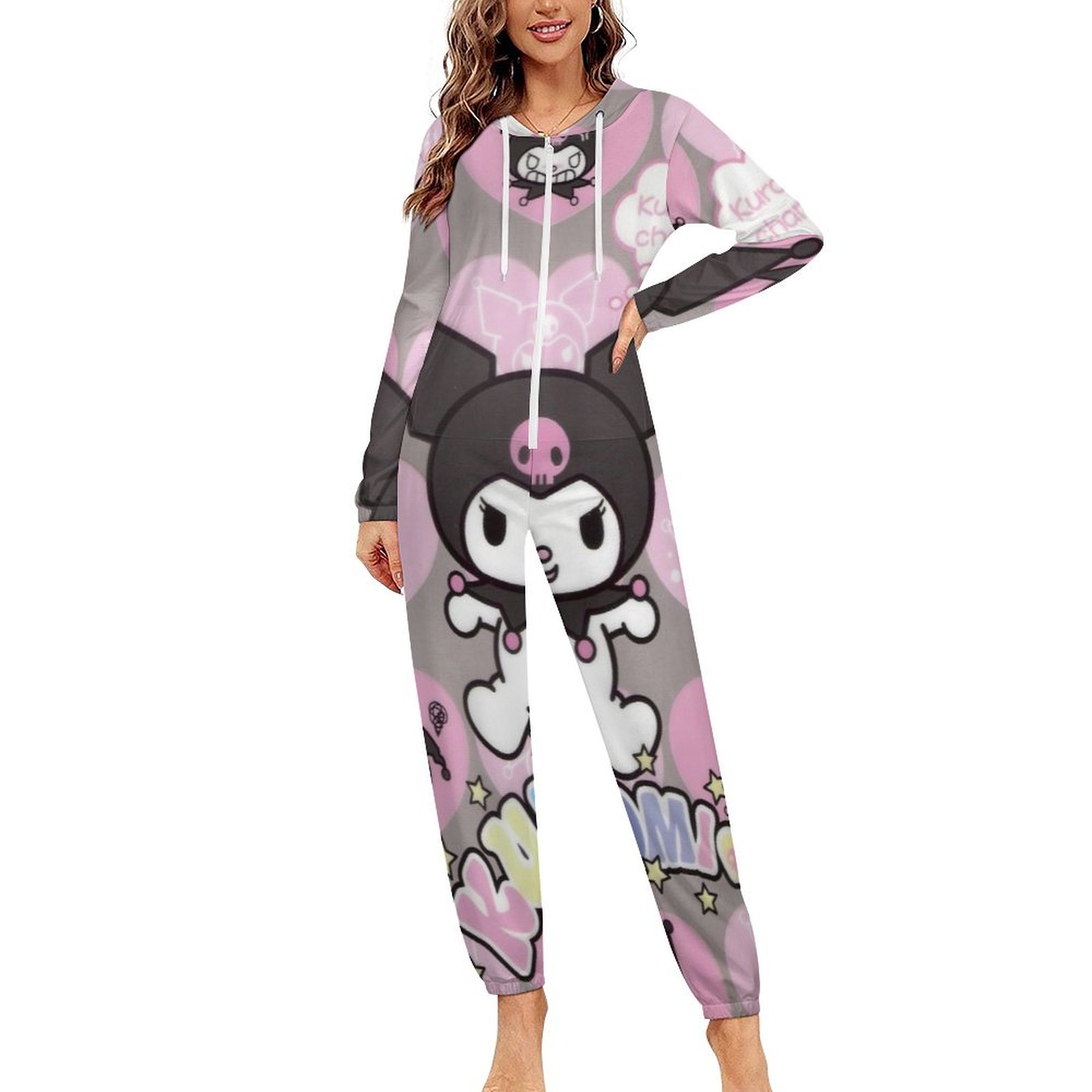 Kuromi And My Melody Unisex Onesie Pajamas Zipper Jumpsuit Hooded One ...