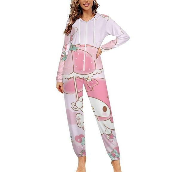 Kuromi And My Melody Unisex Onesie Pajamas Zipper Jumpsuit Hooded One Piece Sleepwear for Family Mens Womens