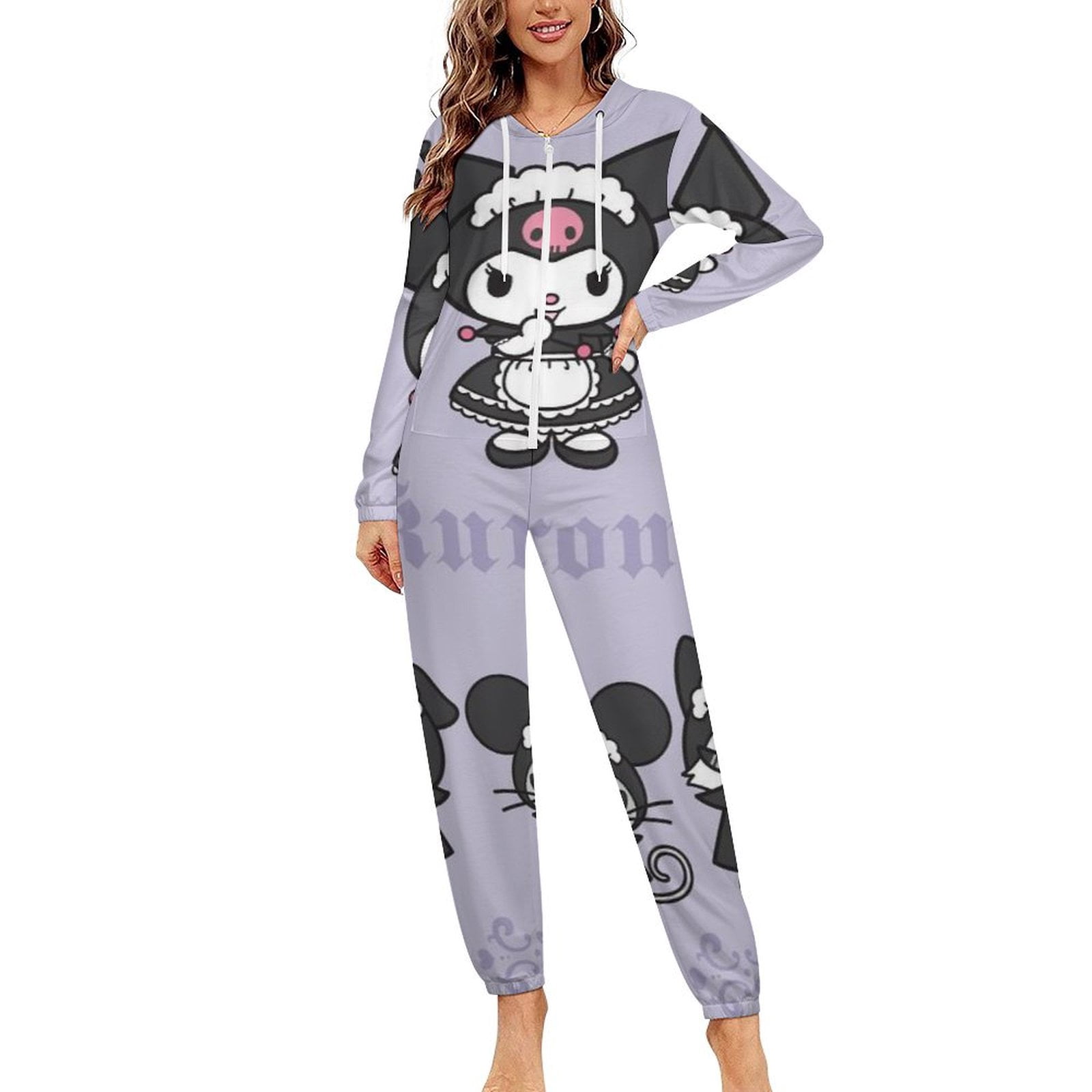 Kuromi And My Melody Unisex Onesie Pajamas Zipper Jumpsuit Hooded One ...