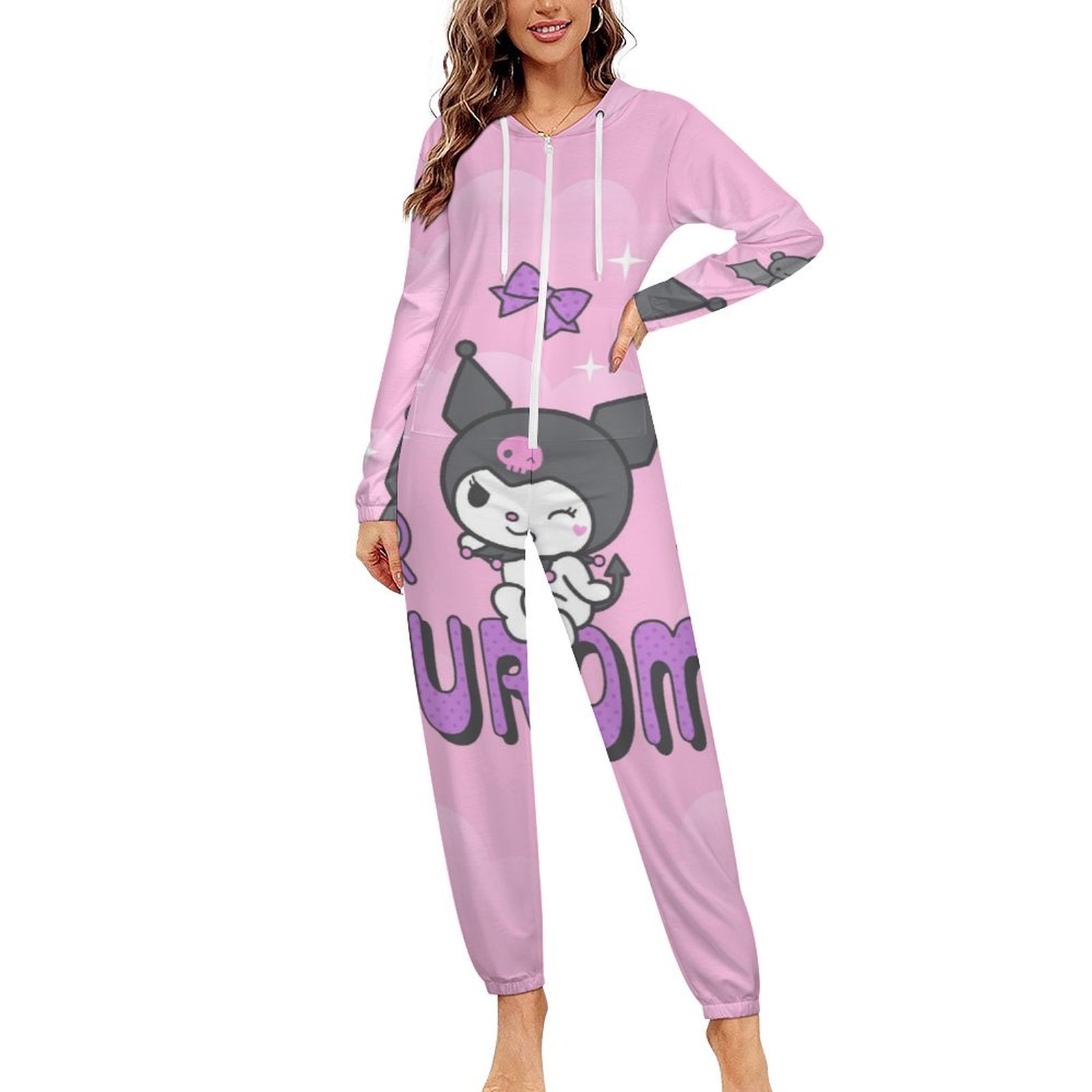 Kuromi And My Melody Unisex Onesie Pajamas Zipper Jumpsuit Hooded One ...