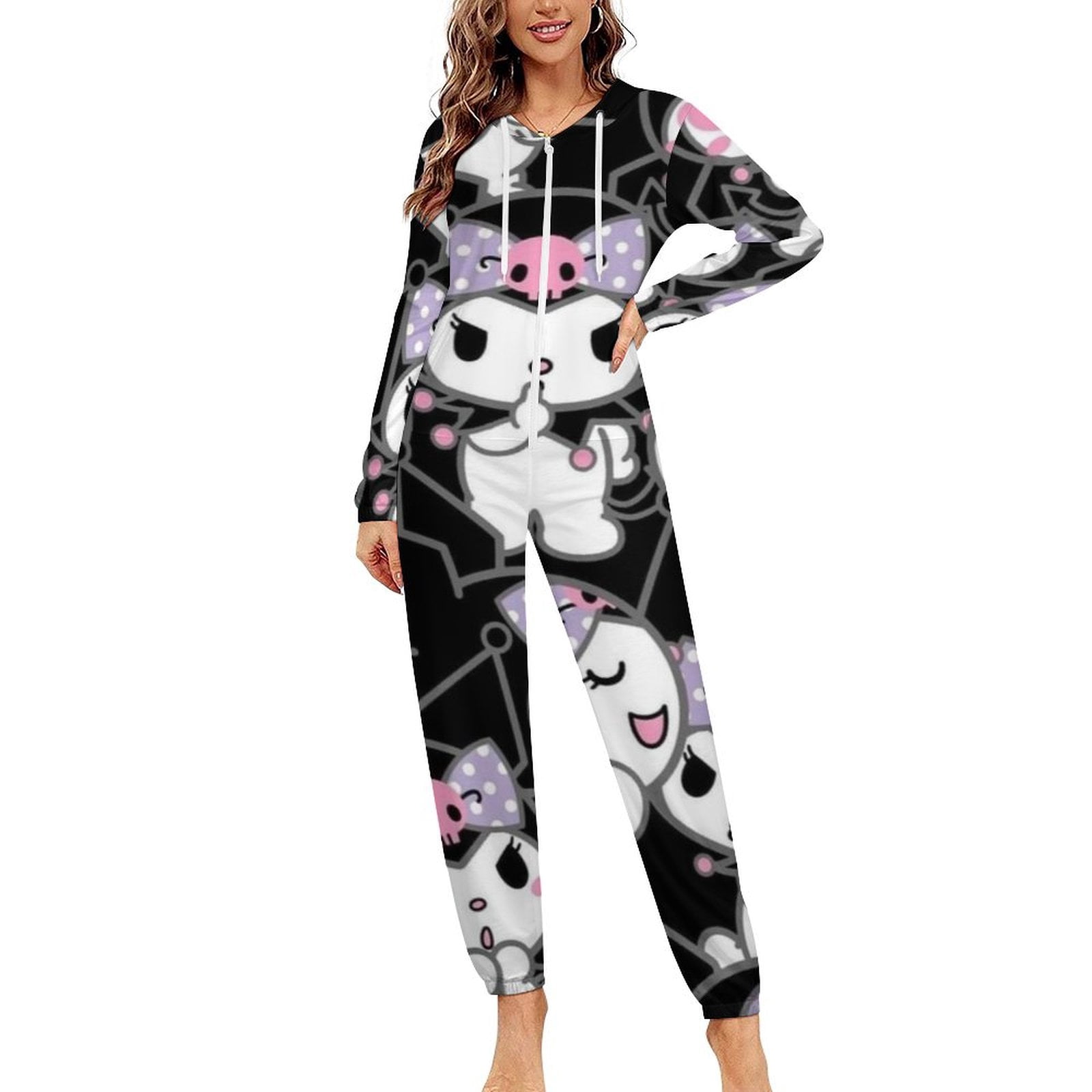 Kuromi And My Melody Unisex Onesie Pajamas Zipper Jumpsuit Hooded One ...