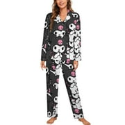 Kuromi And My Melody Women Pajamas Set Long Sleeve Sleepwear Button Down Nightwear Soft Pjs Set with Pockets