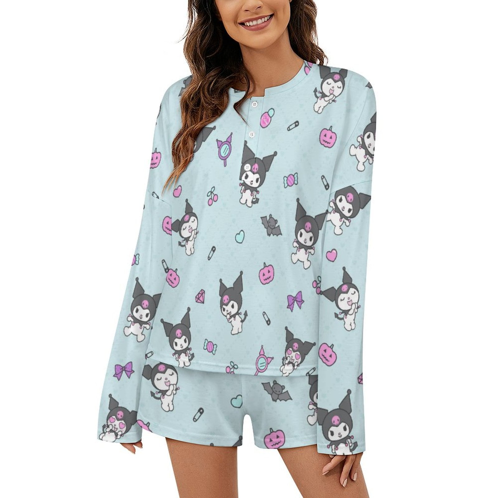 Kuromi And My Melody Women Pajamas Set Loungewear Sleepwear 2 Piece PJ ...