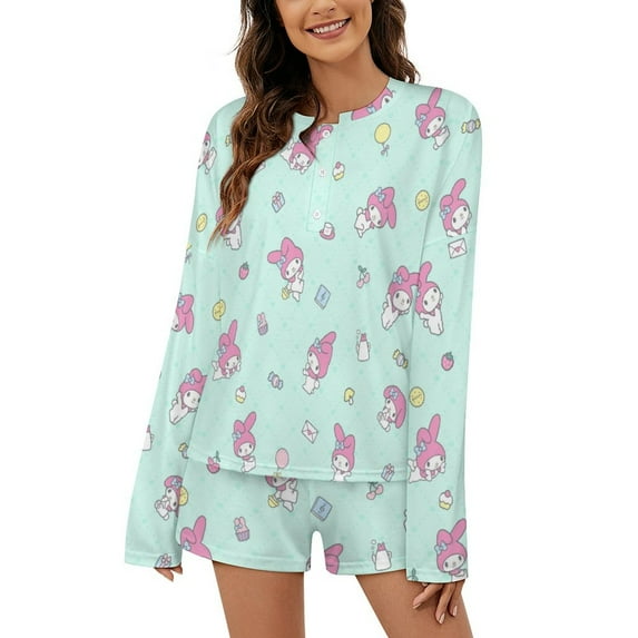 Kuromi And My Melody Women Pajamas Set Loungewear Sleepwear 2 Piece PJ Sets