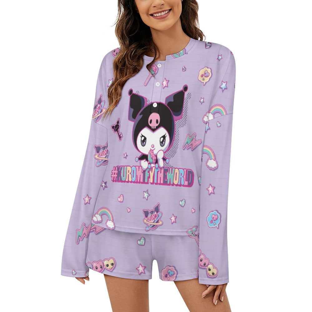 Kuromi And My Melody Women Pajamas Set Loungewear Sleepwear 2 Piece PJ ...