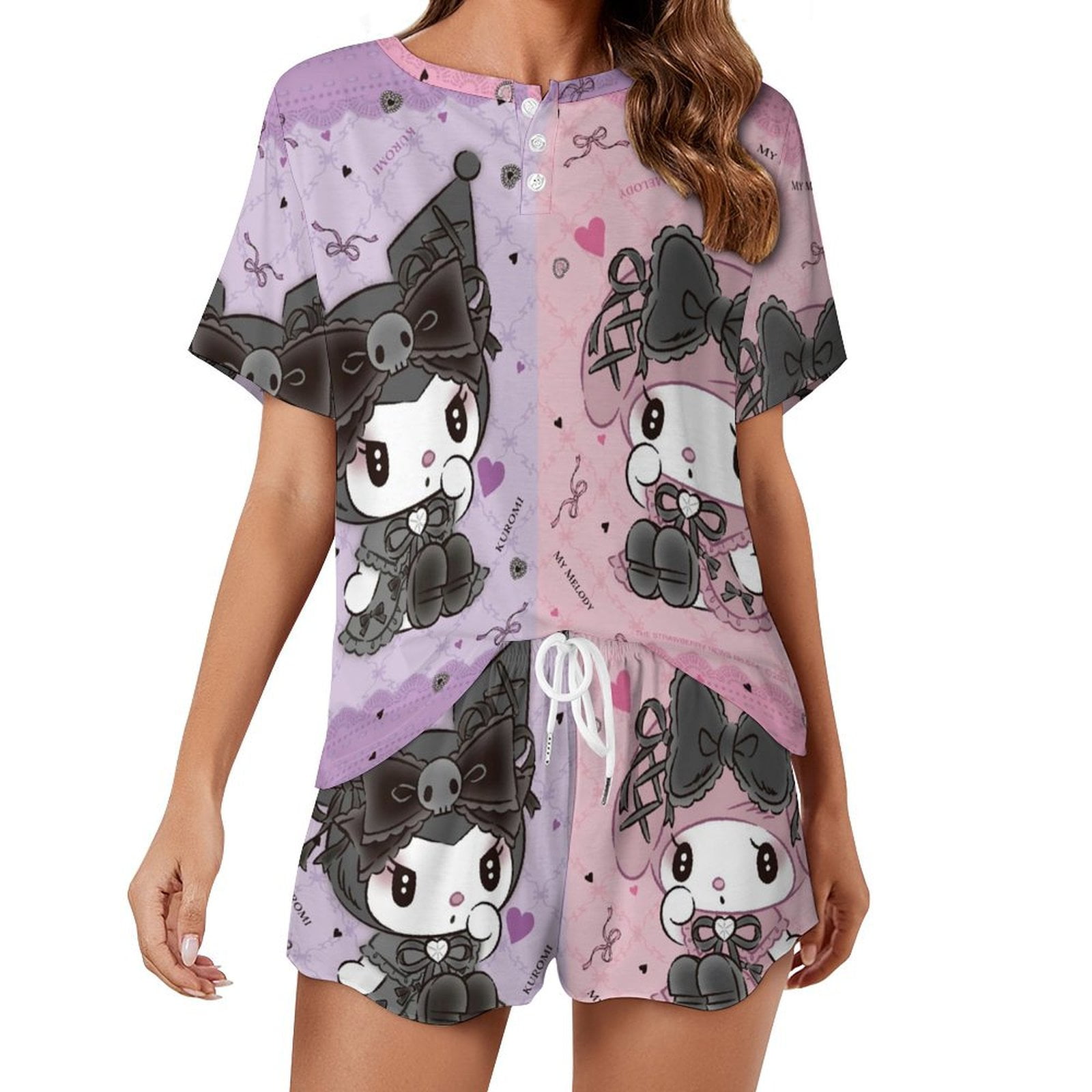 Kuromi And My Melody Women Pajamas Set Loungewear Sleepwear 2 Piece PJ ...