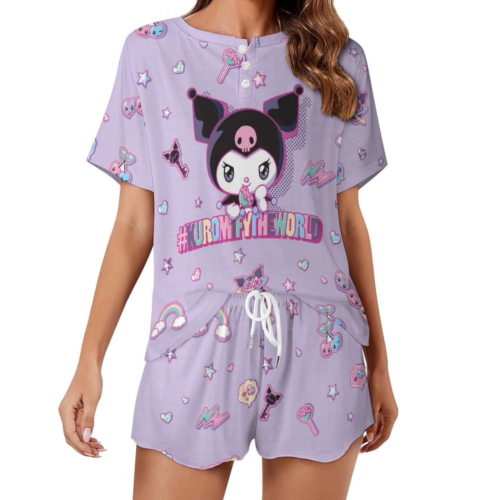 Kuromi And My Melody Women Pajamas Set Loungewear Sleepwear 2 Piece PJ ...