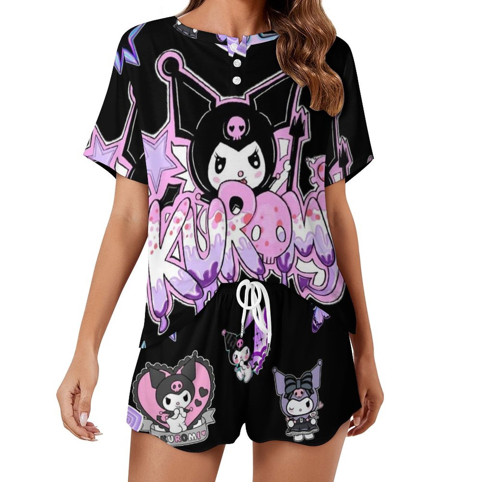 Kuromi And My Melody Women Pajamas Set Loungewear Sleepwear 2 Piece PJ ...