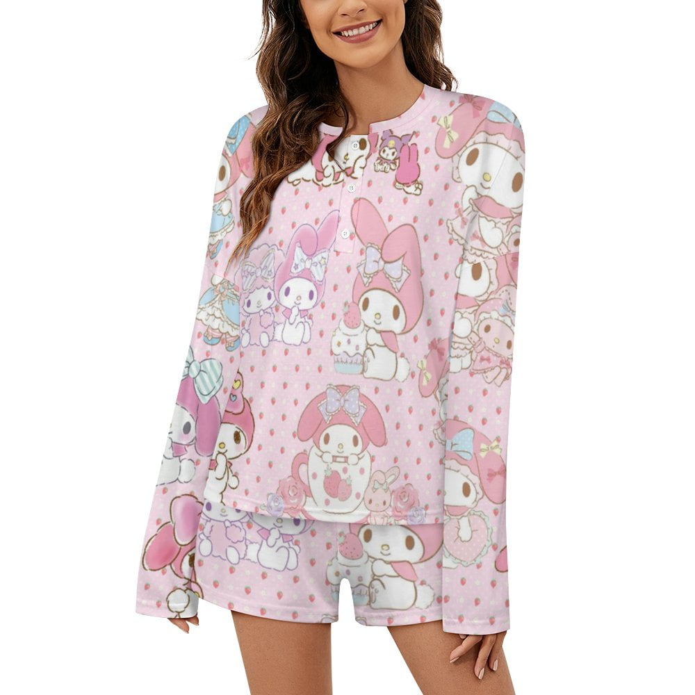 Kuromi And My Melody Women Pajamas Set Loungewear Sleepwear 2 Piece PJ ...
