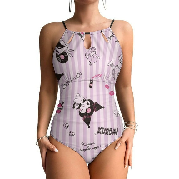 Kuromi And My Melody Women's One Piece Swimsuit High Neck Tummy Control Swimwear Bathing Suit