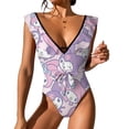 thumbnail image 1 of Kuromi And My Melody Women's One Piece Swimsuit Tummy Control V Neck Bathing Suits, 1 of 6